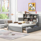 Full Size Platform Bed with Storage Headboard, Charging Station and 4 Drawers, Gray