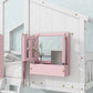 Twin over Twin House Bunk Bed with Roof , Window, Window Box, Door , with Safety Guardrails and Ladder, Pink/White