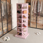 New 360-Degree Pink Rotating Shoe Cabinet with 7 Layers, Holds Up to 28 Pairs of Shoes