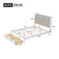 Wood Full Size Platform Bed with Upholstered Headboard and LED and 2 Drawers, Antique White