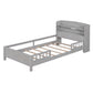 Wood Twin Size Platform Bed with Built-in LED Light  Storage Headboard and Guardrail Antique Grey