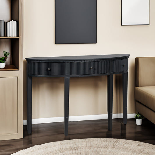 U-Style Pine Veneer Console Table with Vertical Stripe Drawer Fronts and Four Legs