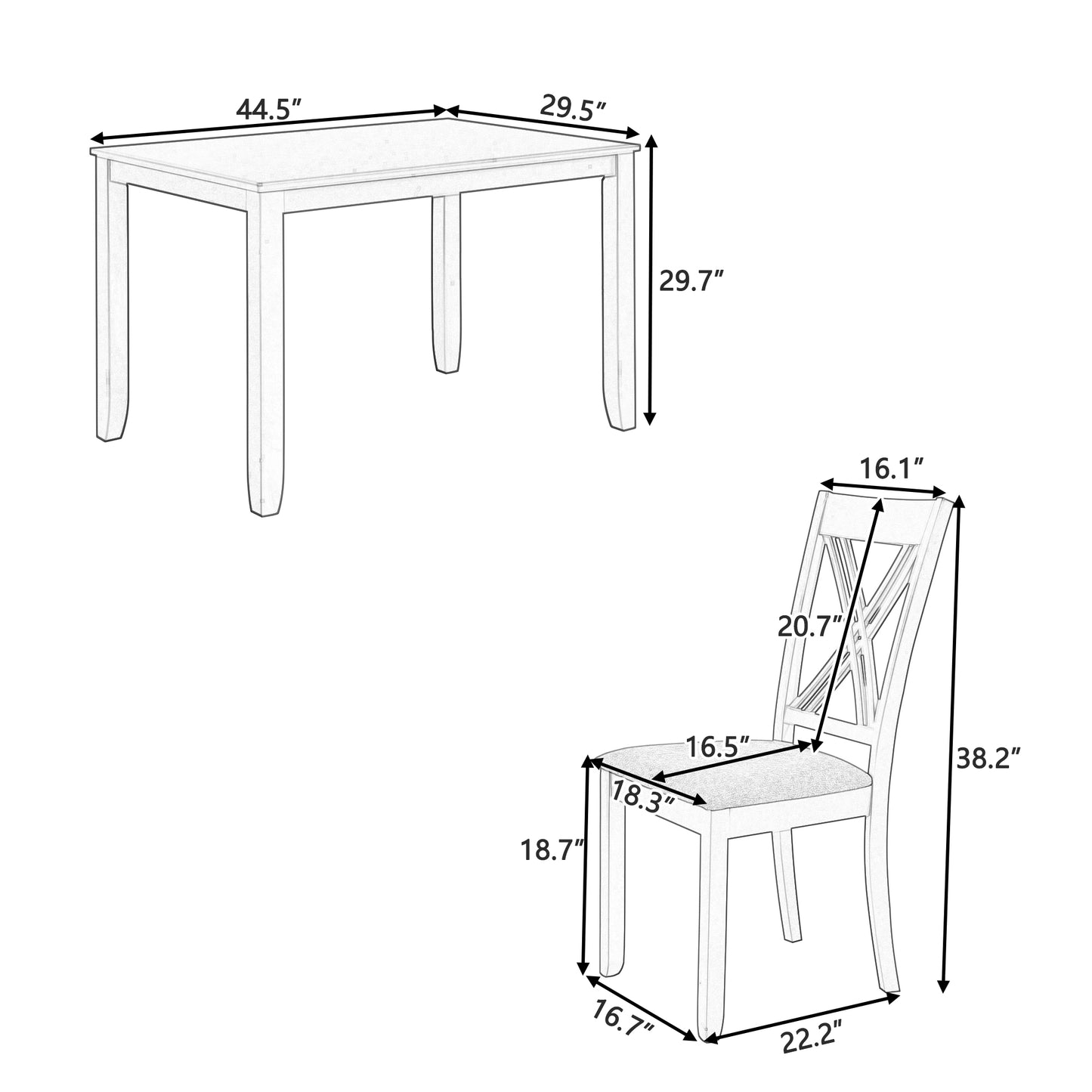 Juego de mesa de comedor de madera rústica minimalista de 5 piezas TOPMAX con 4 sillas con respaldo en X, acabado blanco