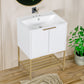 Bathroom Vanity with Sink, Bathroom Vanity Cabinet with Two Doors and Gold Metal Frame, Open Storage Shelf, White