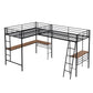 Twin Size Metal Loft Bed with Two Built-in Desks Black