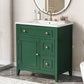 Mueble de baño de 30" con encimera de lavabo, armario de madera maciza con puerta y dos cajones, color verde