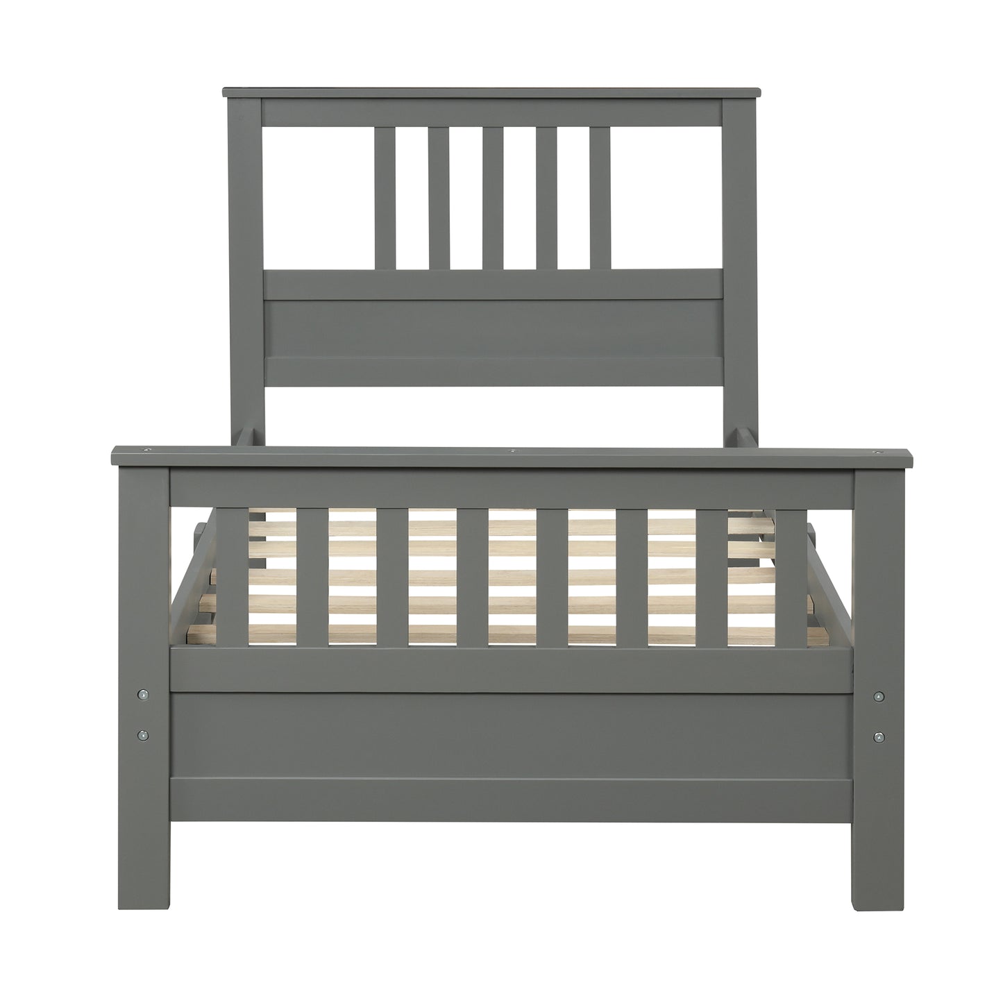 Wood Platform Bed with Headboard and Footboard Twin (Gray)