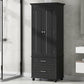 Tall Storage Cabinet with Two Drawers, Perfect for Bathrooms and Offices, Black Finish