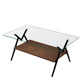 Rectangle Coffee Table with Tempered Glass Top and Black Metal Legs, Modern Design for Living Rooms