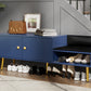 Modern Shoe Storage Bench with Hidden Storage and Upholstered Cushions, Navy Finish