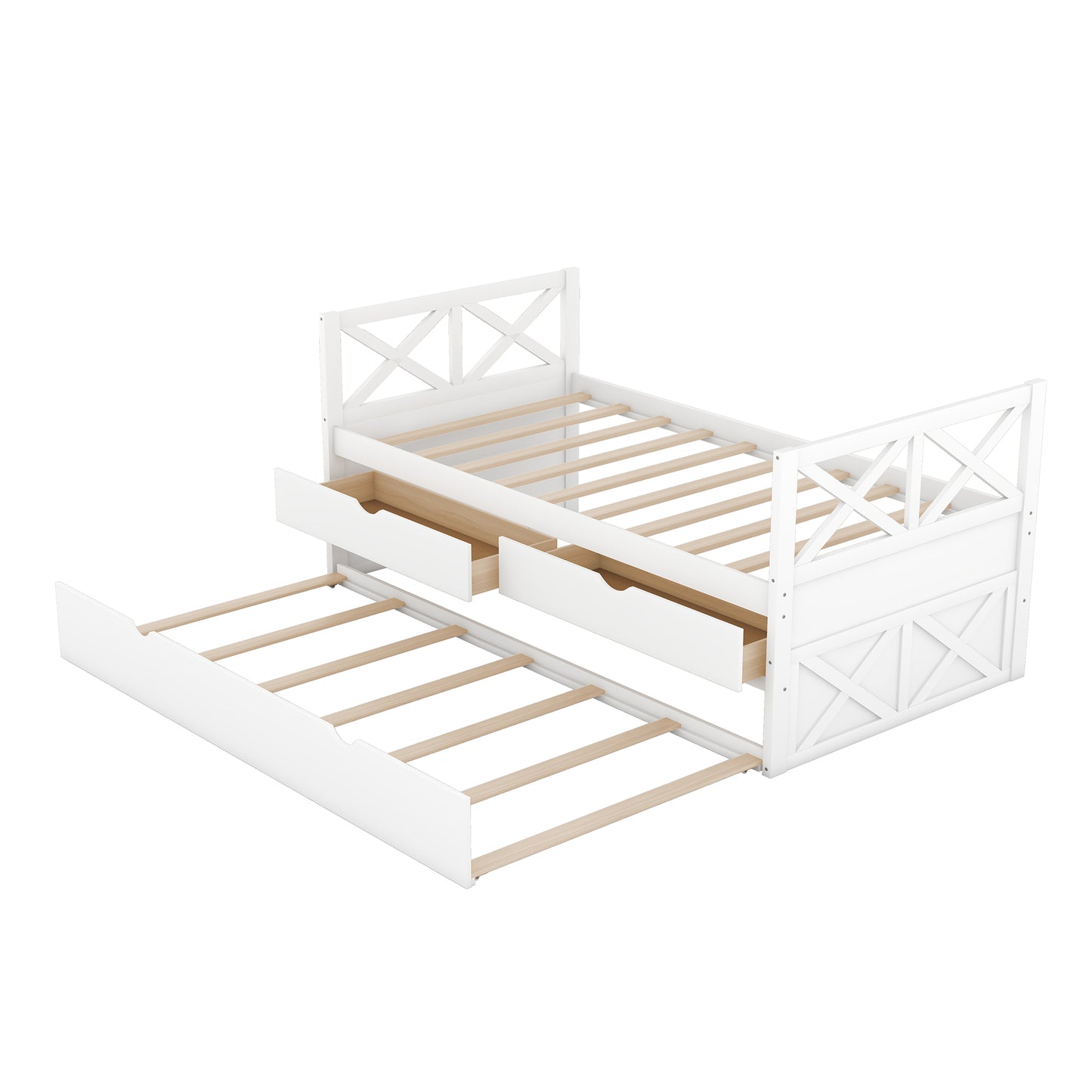 Multi-Functional Daybed with Drawers and Trundle  White