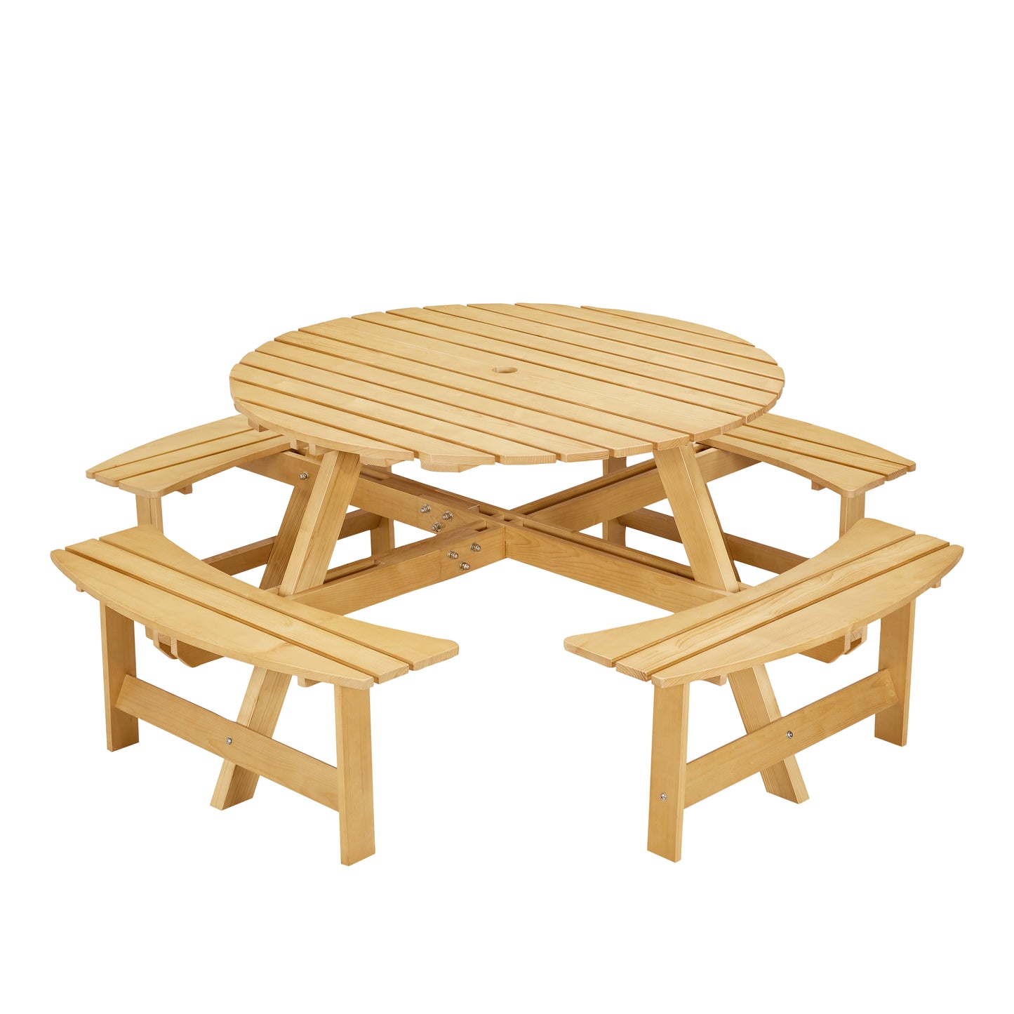 Outdoor picnic table for 8 people, circular picnic table for 8 people, with 4 embedded bench tables and bench sets