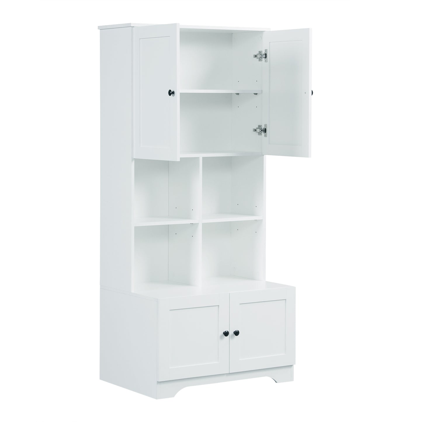 Bathroom storage cabinet, 4-door independent cabinet, adjustable shelf, open multi-layer shelf, white