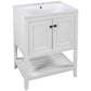 White Modern Sleek Bathroom Vanity Elegant Ceramic Sink with Solid Wood Frame Open Style Shelf