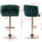 Set of 2 Bar Stools with Chrome Footrest and Swivel Base, Velvet Upholstery and Golden Legs, Green Finish