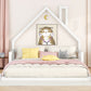 Full Size Wood Floor Bed with House-shaped Headboard  White