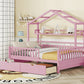 Wooden Full Size House Bed with 2 Drawers Kids Bed with Storage Shelf Pink