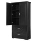 Tall Bathroom Storage Cabinet with Two Doors and Drawers, Adjustable Shelf, MDF Board, Black Finish