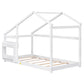 Twin Size Wooden House Bed Twin Floor Wooden Bed with Shelf No Box Spring White Color TWIN BED