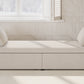 Modern Cushioned Lounge Chair Sofa Bed with 2 Drawers, Linen Fabric in Beige