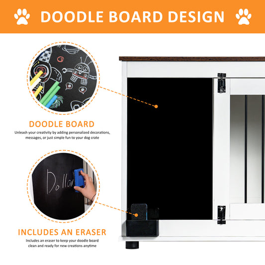 Doodle dog cage,kennel with 2 doors, dog crate interior furniture, heavy duty wooden dog cage for medium and small dogs, white