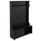 Hall Tree with Roof Rack and Storage Platform, Corridor Shoe Cabinet with Sliding Door and 5 Hooks, Black