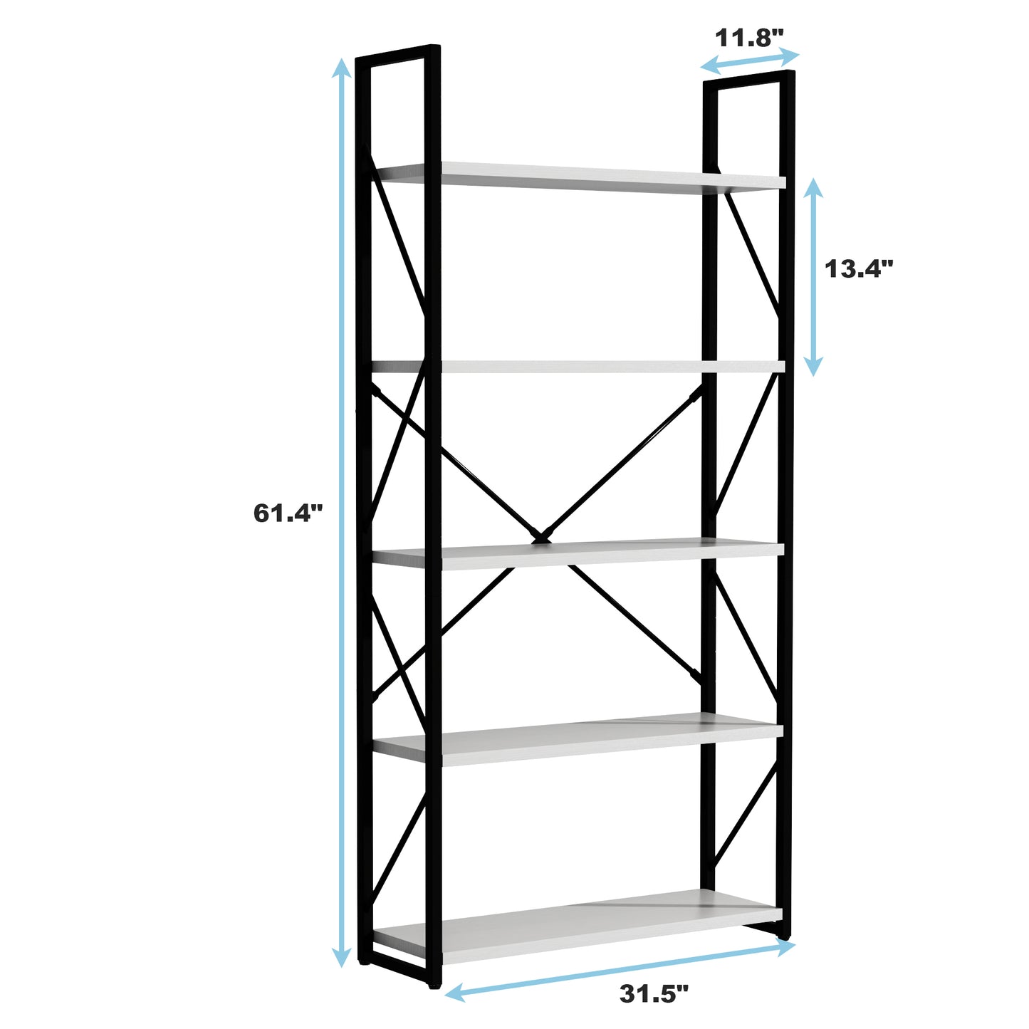 5-Tier Bookshelf, Freestanding White Book Shelf Modern Minimalist Open Display Storage Book Shelves Standing Shelving Unit White