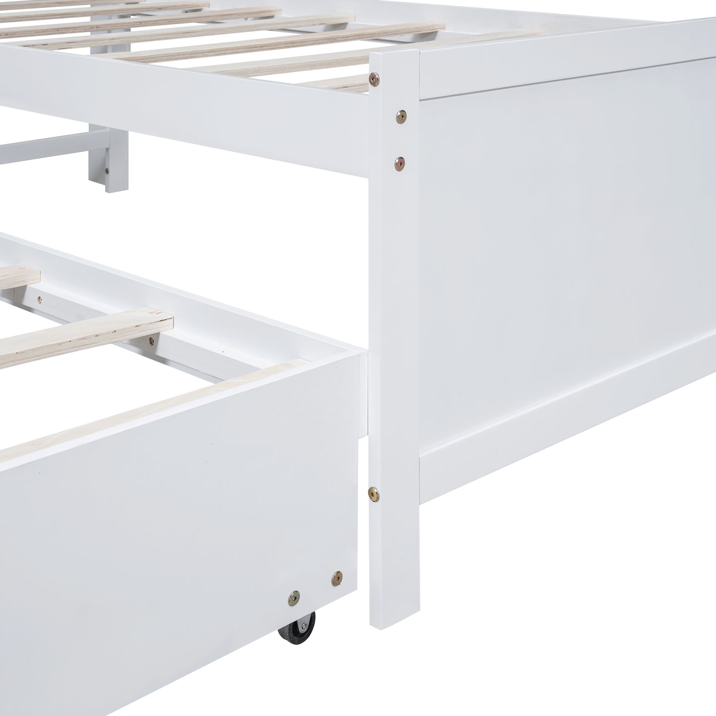 Twin Size Platform Bed with Storage LED Headboard Twin Size Trundle and 3 Drawers White