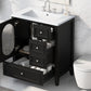 Bathroom Vanity with Sink, Bathroom Vanity Cabinet with Three Drawers and Door, Solid Wood and MDF, Black