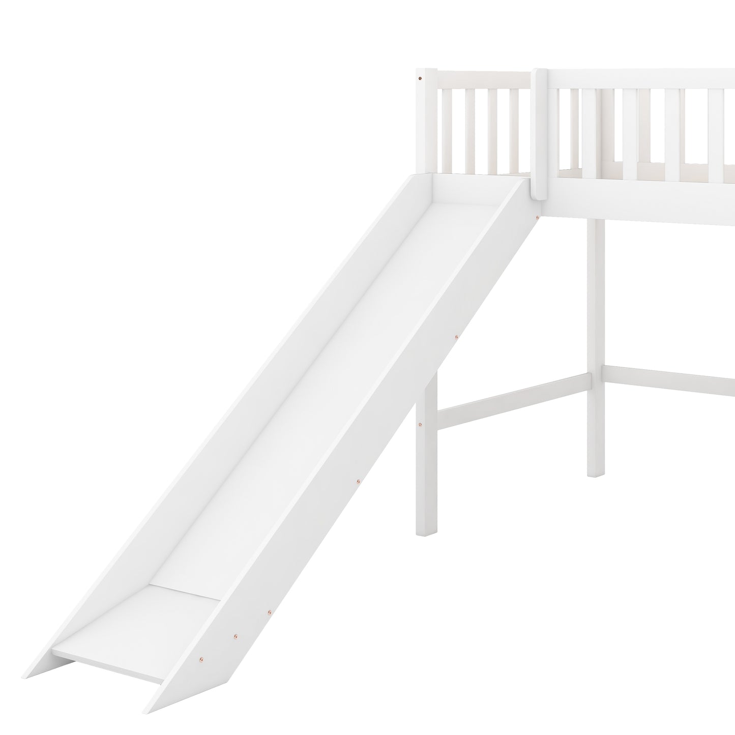 Twin Size Low Loft Bed with Ladder and Slide White