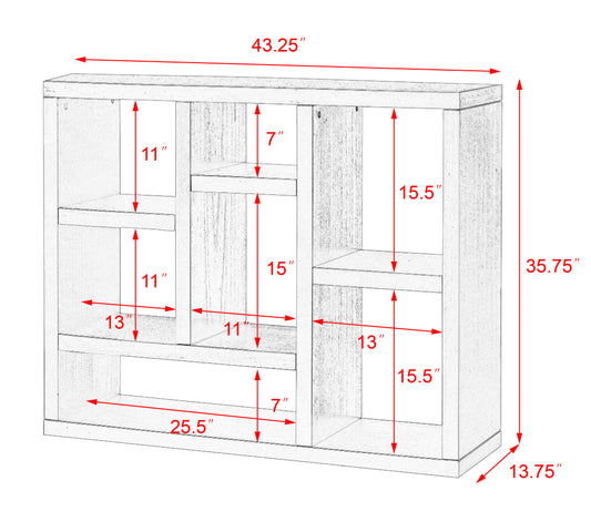 Open Wooden Open Shelf Bookcase Freestanding Display Storage Cabinet with 7 Cube Storage Spaces