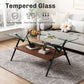 Rectangle Coffee Table with Tempered Glass Top and Black Metal Legs, Modern Design for Living Rooms