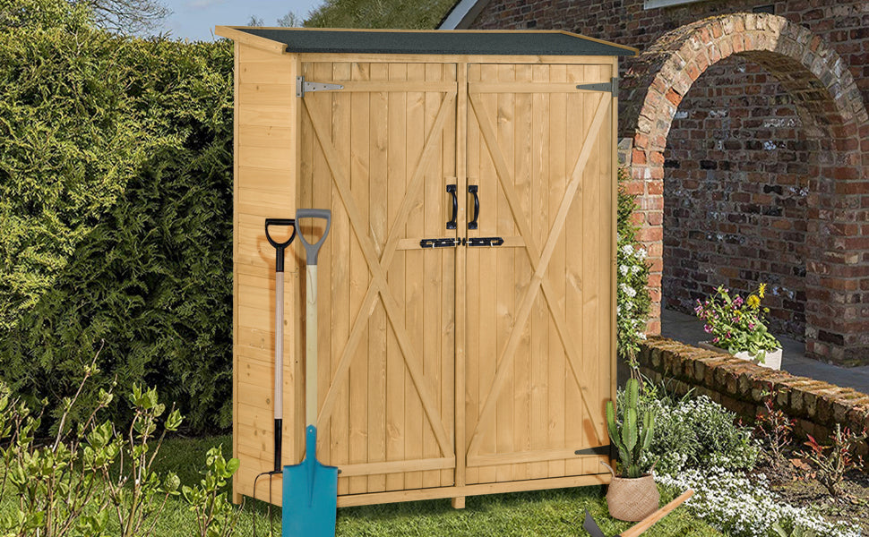 Outdoor 5.3ft Hx4.6ft L Wood Storage Shed Tool Organizer,Garden Shed, Storage Cabinet with Waterproof Asphalt Roof Natural