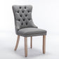 High-end Tufted Solid Wood Contemporary Flax Upholstered Linen Dining Chair with Wood Legs Nailhead Trim 2-Pcs Set Gray