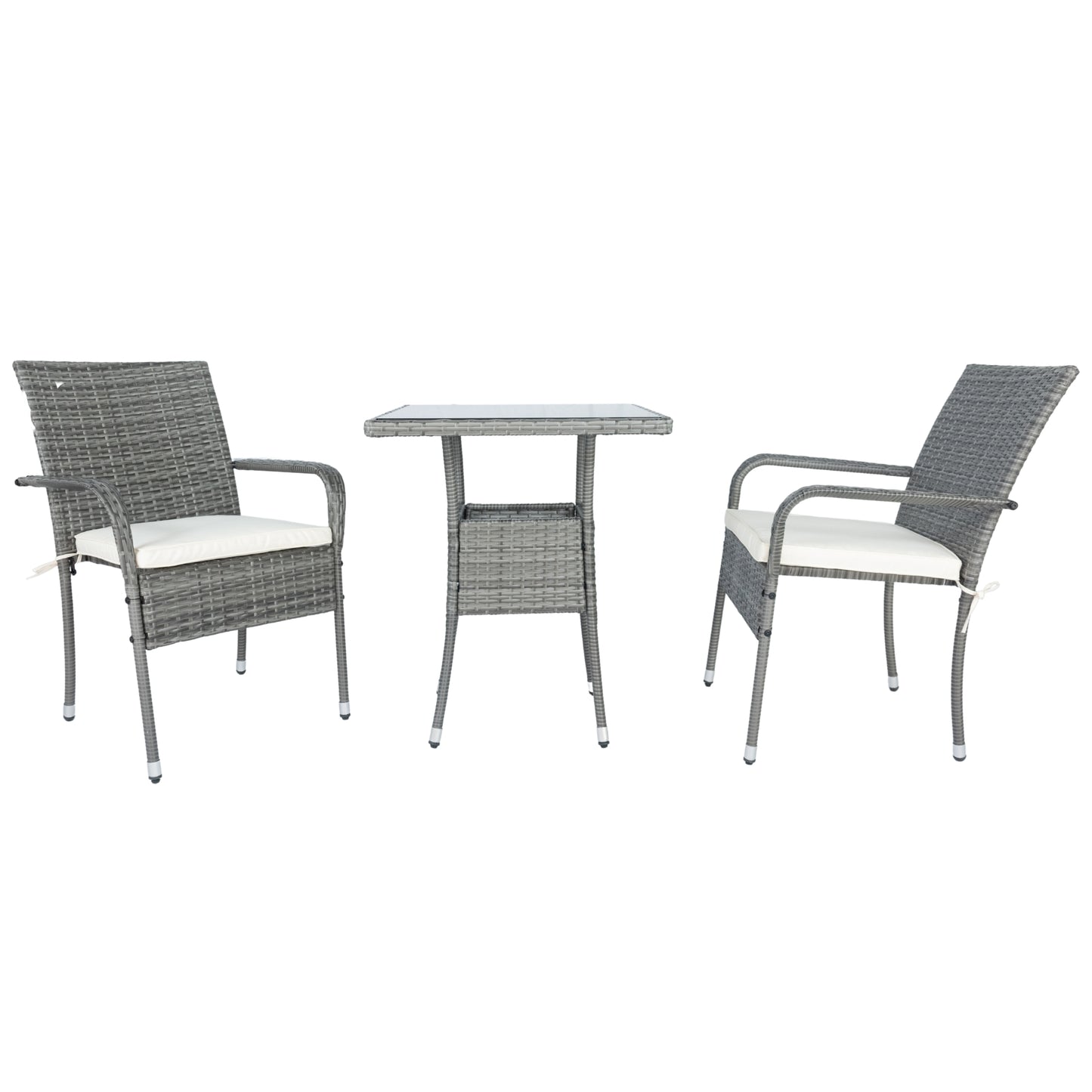 3 Piece Patio Wicker Conversation Set Grey Wicker + white Cushion