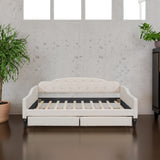 Full Size Upholstered Tufted Daybed with Two Drawers, Beige