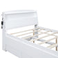 Full Size Platform Bed with Storage LED Headboard  Twin Size Trundle and 3 Drawers White