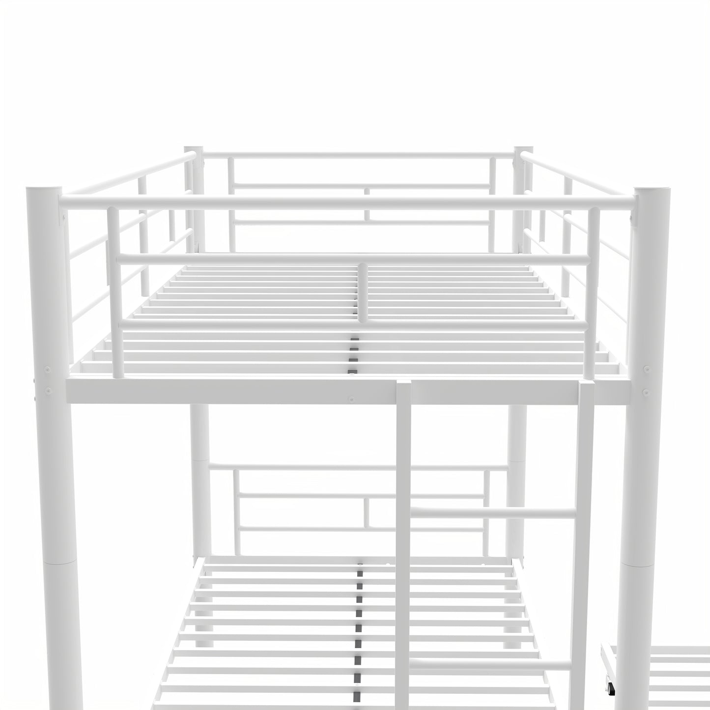 Heavy-duty Sturdy Meta Twin over Twin with Trundle Bunk Bed/l/ Noise Reduced/ Safety Guardrail/No Box Spring Needed,White