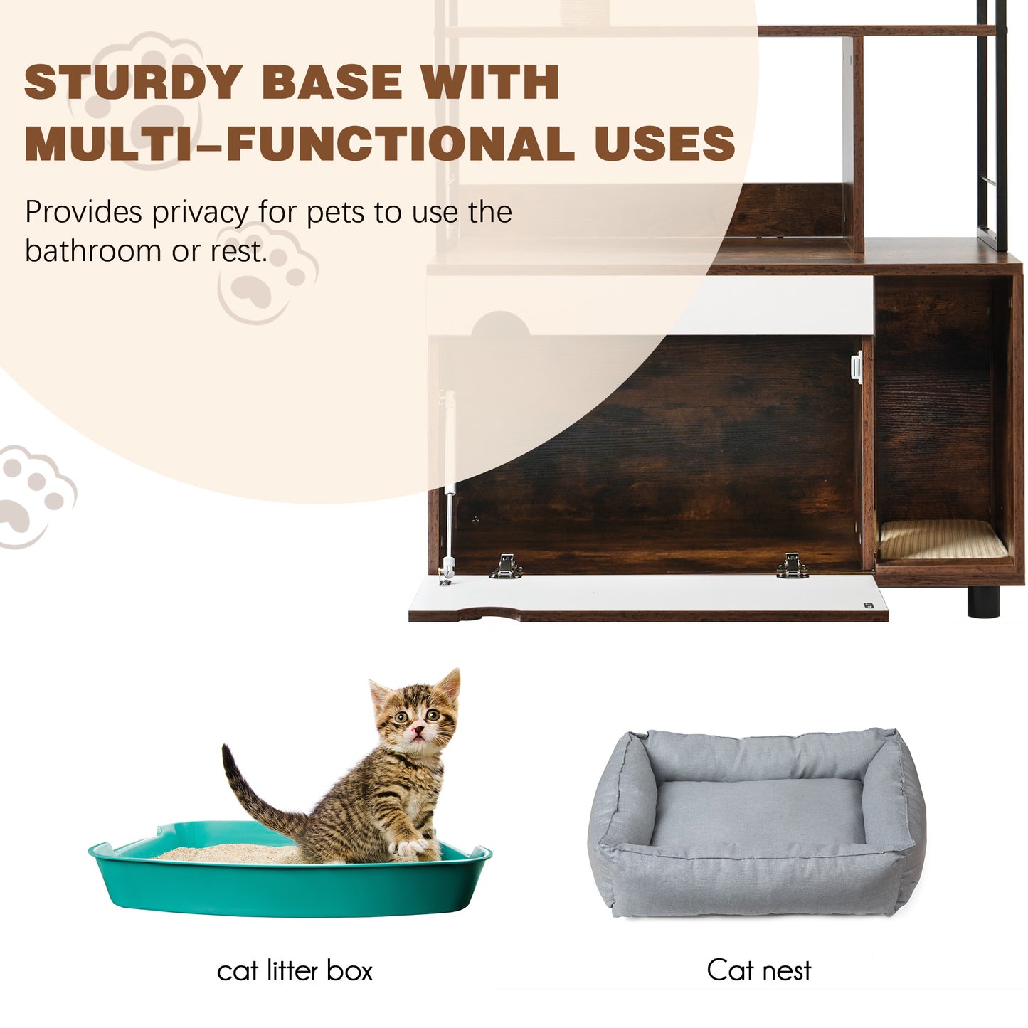 Cat Litter Box Enclosure with Shelves,Hidden Litter Box with Scratching Posts, litter box furniture ,Wooden Cat tree