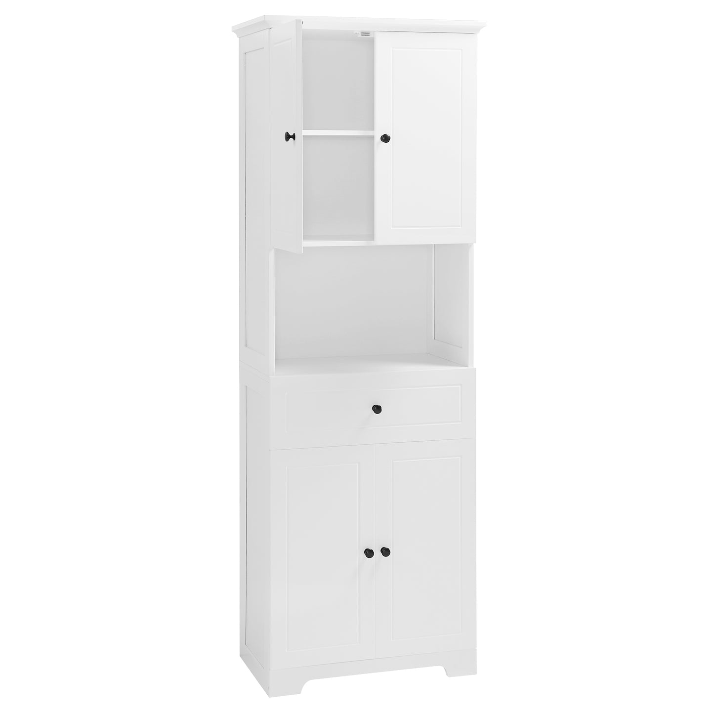 Tall Bathroom Cabinet with Four Doors, Large Storage Space Open Shelve, Upper Storage Cabinet, Whit