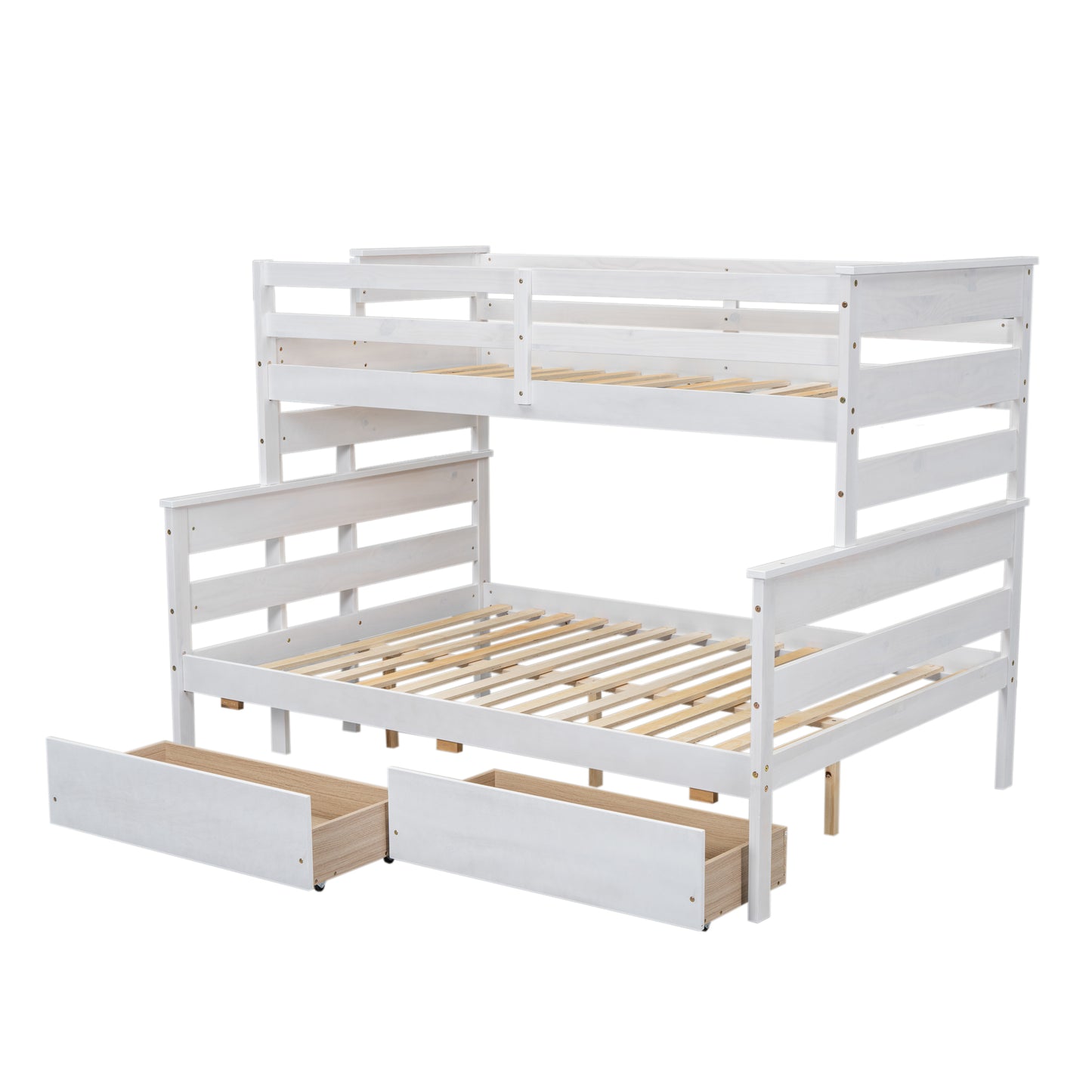 Wood Twin over Full Bunk Bed with 2 Drawers  White