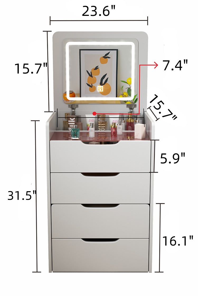 3 in 1 Vanity Desk with Plip Top Mirror,Small Make Up Vanity Set with Visible Glass Desktop,Compact Makeup Vanity with 3 Drawers