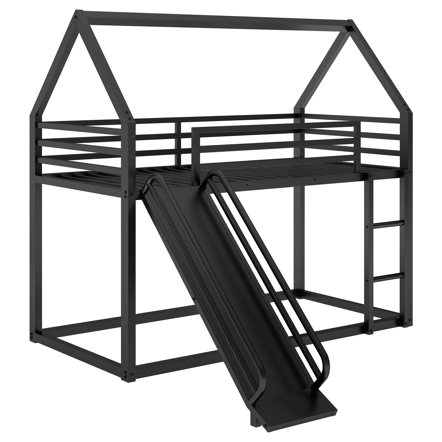 Twin over Twin House Bunk Bed with Ladder and Slide,Black