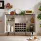 White Faux Rattan Barn Door Wine Cabinet with Wine Rack and Wine Glass Rack, Double Door Design with Removable Shelves