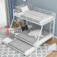 Twin over Full Bed with Sturdy Steel Frame Bunk Bed with Twin Size Trundle  Two-Side Ladders  White