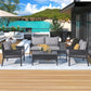 Outdoor Furniture with Tempered Glass Table, Deep Seating with Thick Cushions for Backyards and Porches, Grey