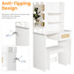 Vanity Desk Set Stool & Dressing Table with LED Lighting Mirror Drawer and Wood Cosmetic Table Chest of Drawers White Color