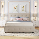 Upholstered Platform Bed with 2 Drawers and 1 Twin XL Trundle Linen Fabric Queen Size - Dark Beige