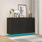 LED Carved Line 3-Door Storage Cabinet, Sideboard Buffet with Adjustable Shelves for Living Rooms