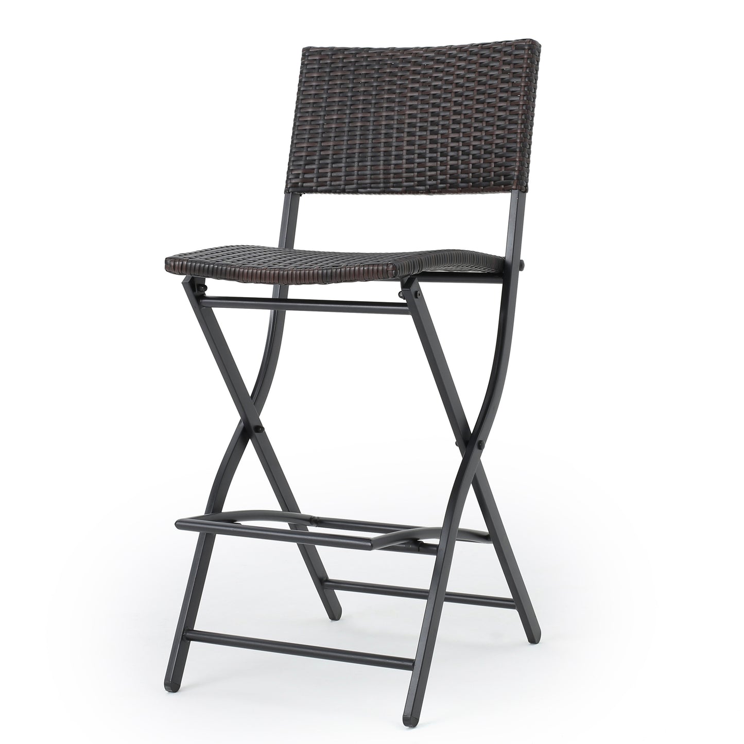 Outdoor Wicker Barstools Faux Rattan Patio Bar Stool Foldable Chair, 2-Pcs Set, Multibrown